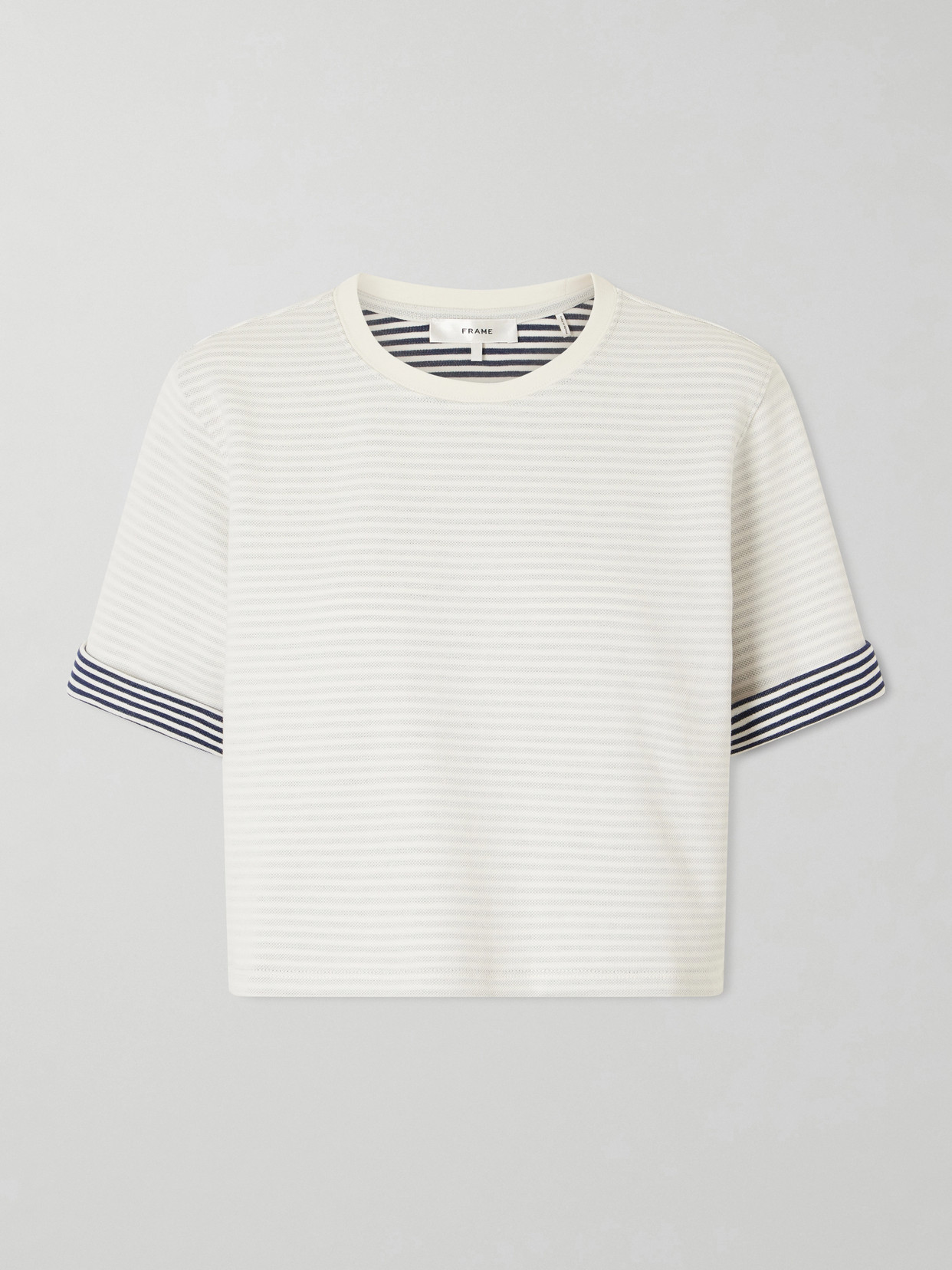 Frame Striped Cuff Pima Cotton T-shirt In Neutral