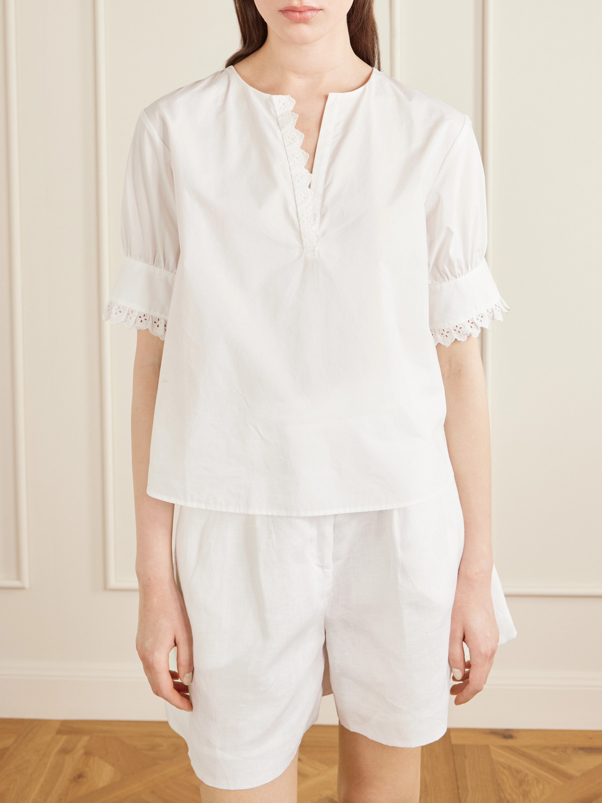 Keepsake Popover Camp-Collar Cotton Blouse