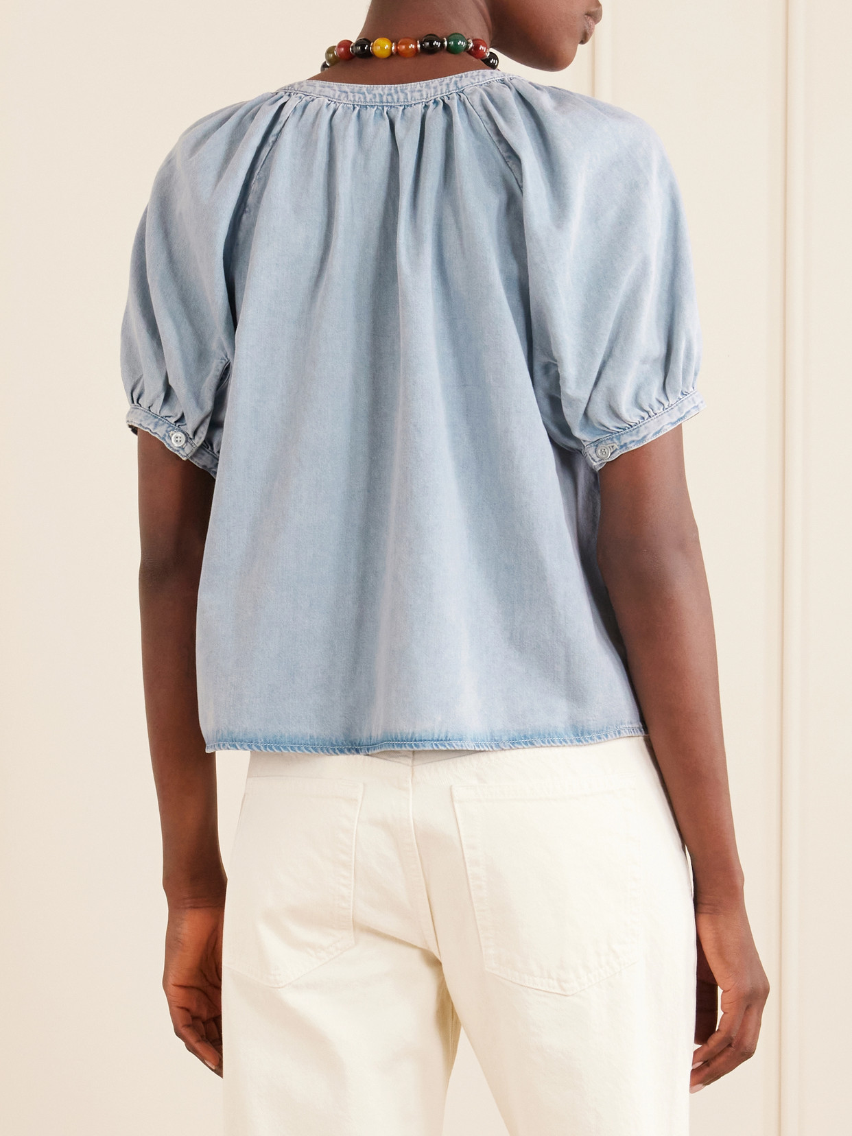 The Resort Cotton And Tencel Lyocell-Blend Chambray Blouse
