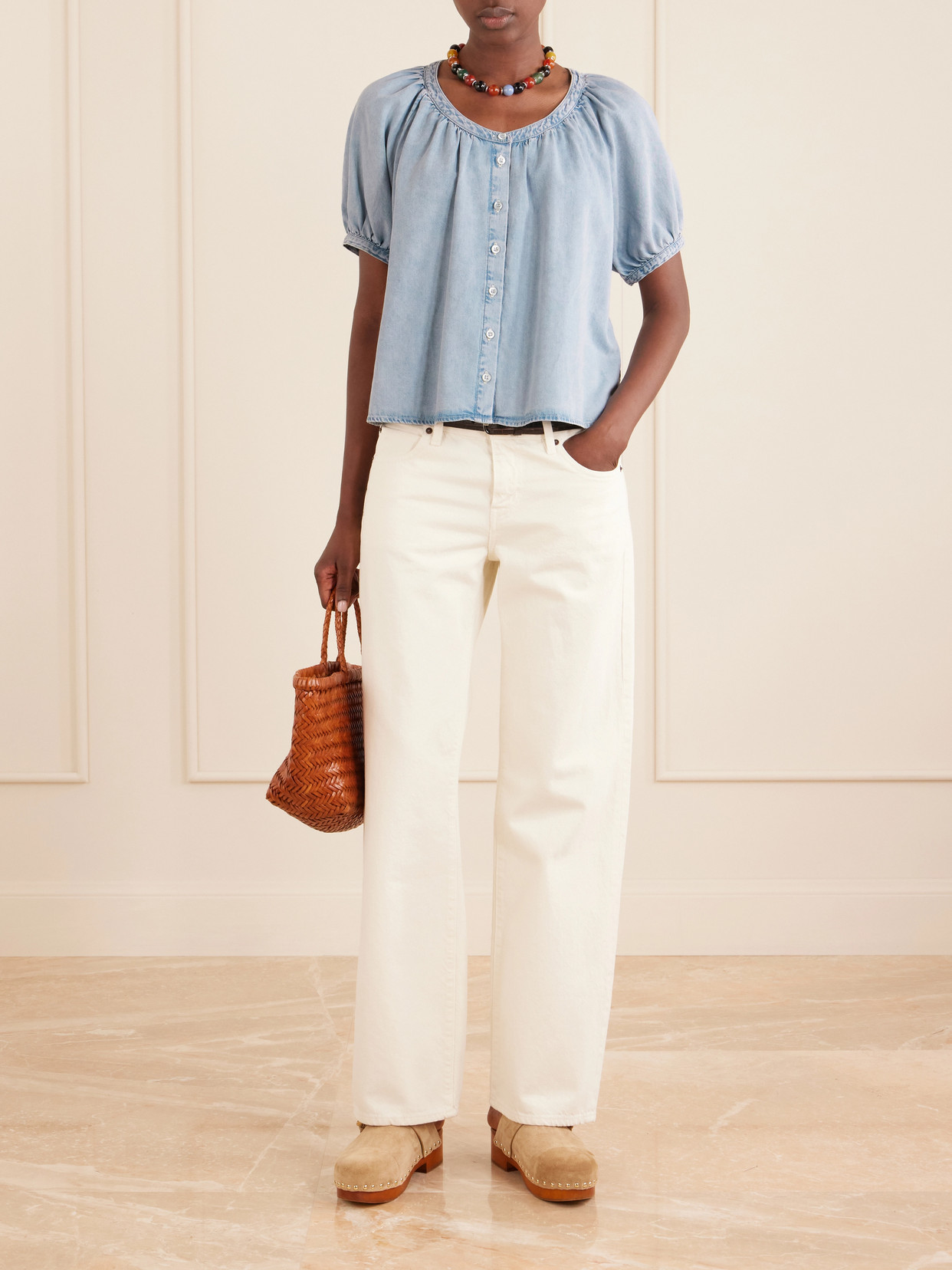 The Resort Cotton And Tencel Lyocell-Blend Chambray Blouse