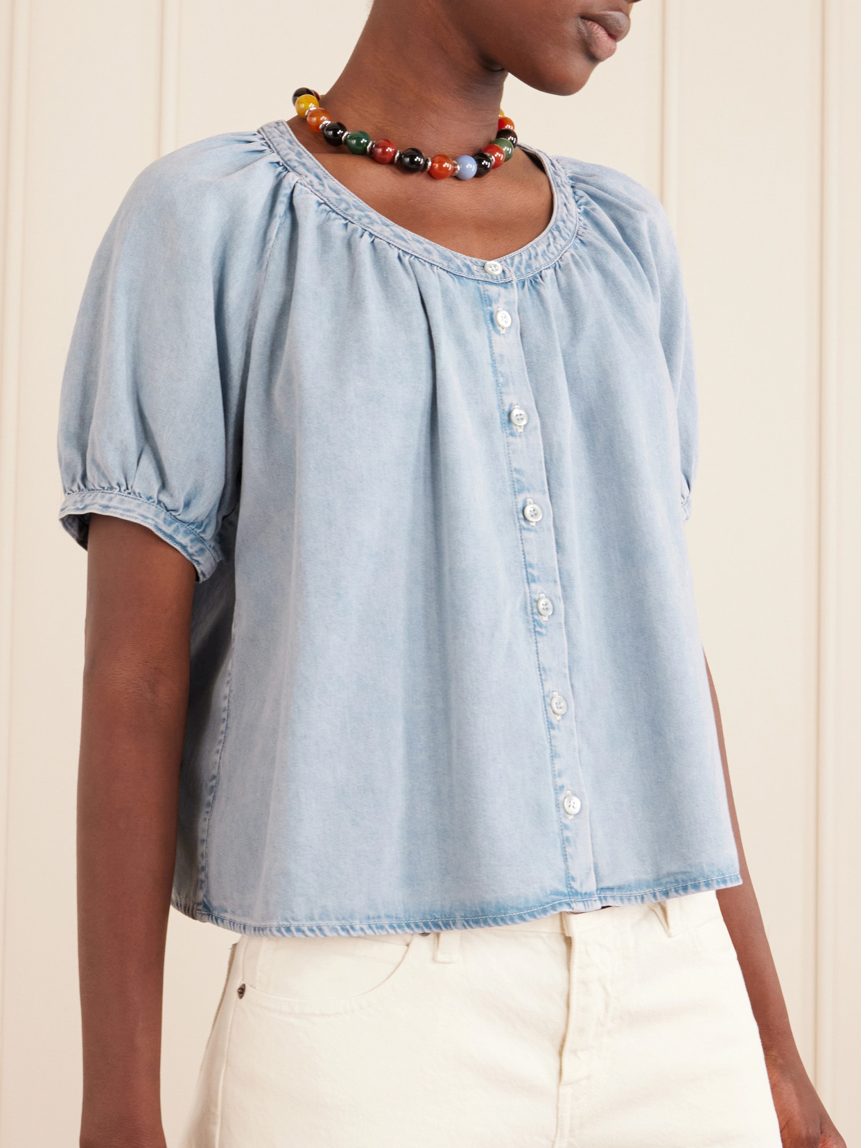 The Resort Cotton And Tencel Lyocell-Blend Chambray Blouse