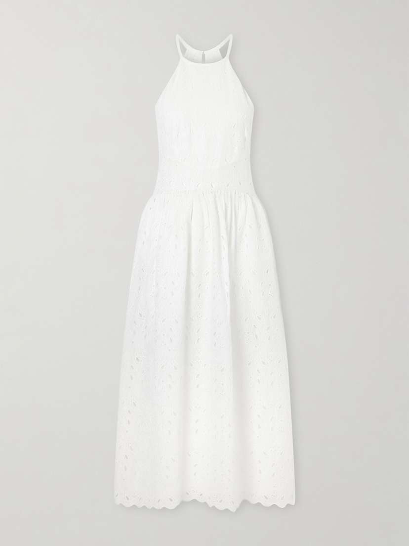 Frame Scalloped Broderie Anglaise Ramie Halterneck Midi Dress | Thumbnail 5 Frame Scalloped Broderie Anglaise Ramie Halterneck Midi Dress | Thumbnail 5