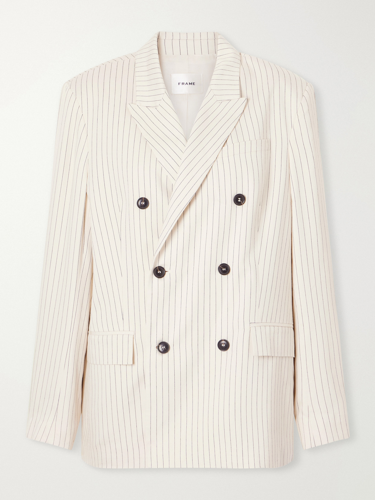 Frame The Avenue Double-breasted Striped Blazer In Neutral