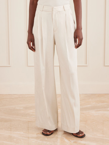 FRAME Avenue pleated striped woven wide-leg pants