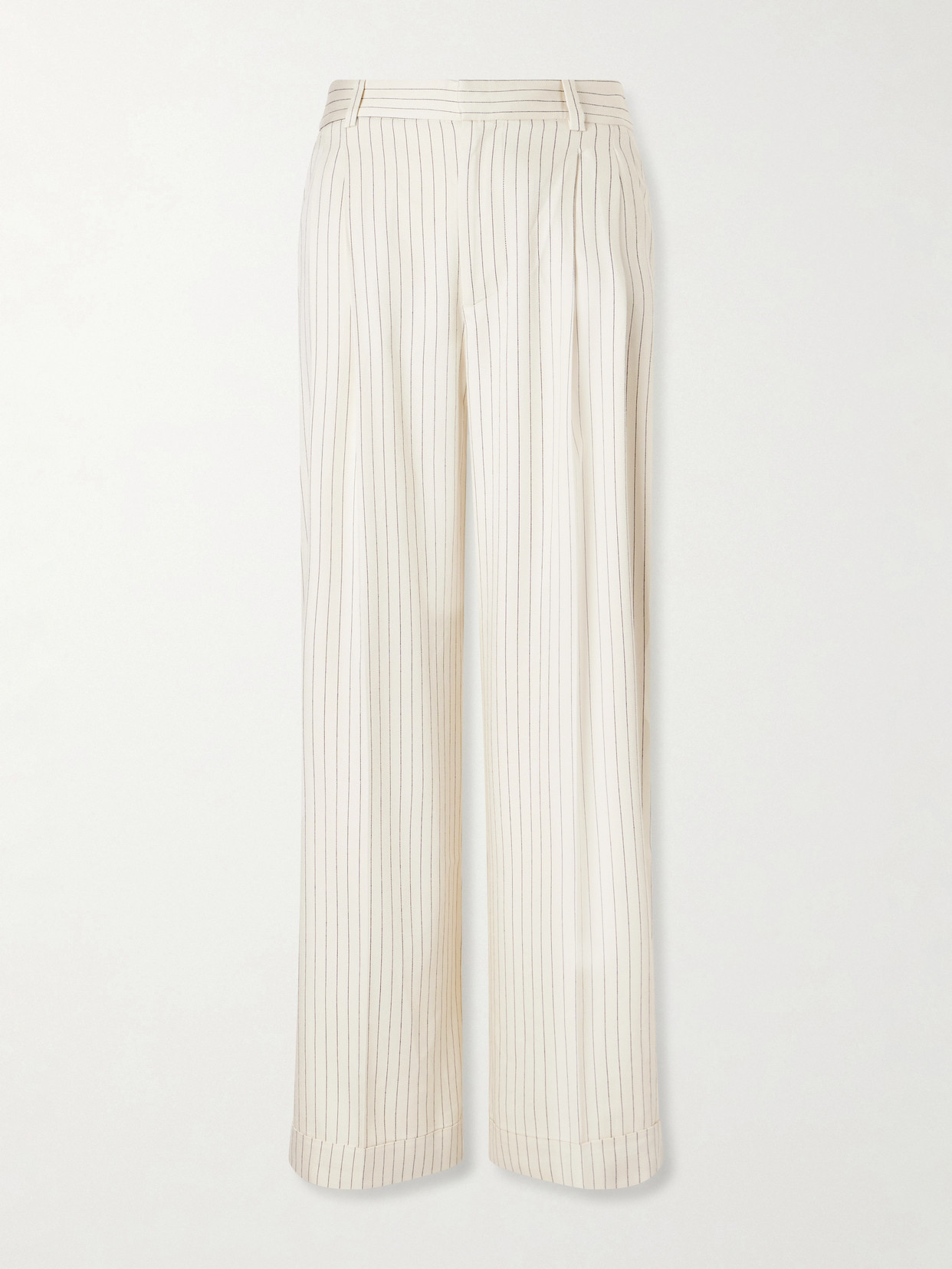 Frame Avenue Pleated Striped Woven Wide-leg Pants In White