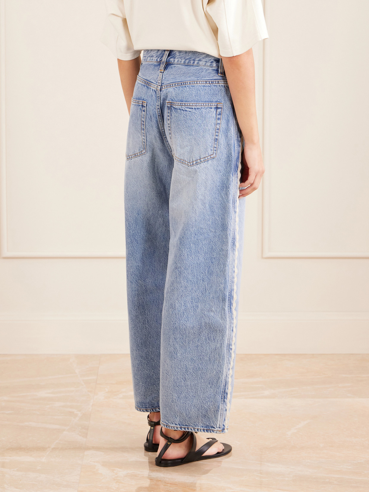 Crochet Bow Crop High-Rise Wide-Leg Jeans