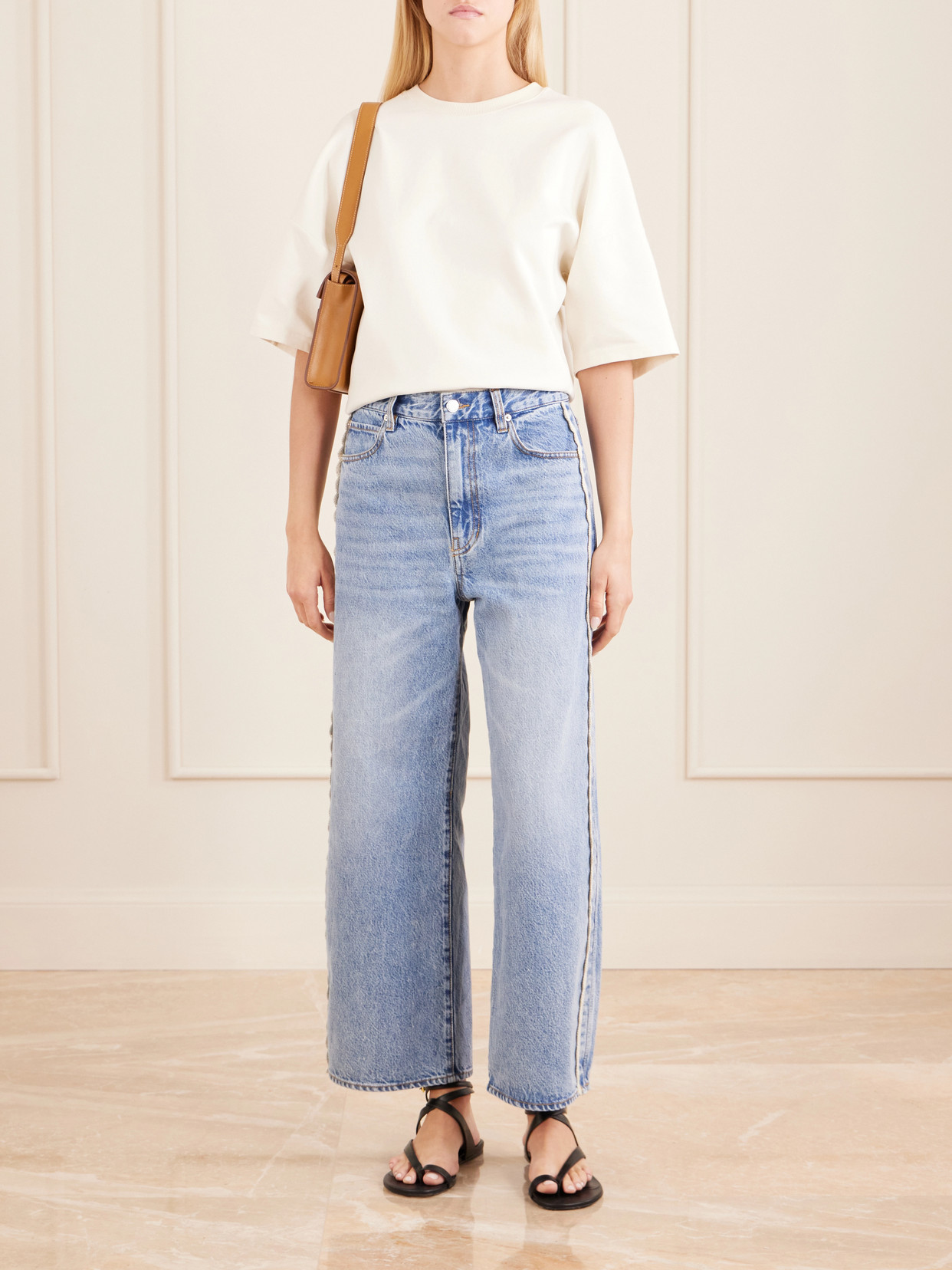 Crochet Bow Crop High-Rise Wide-Leg Jeans