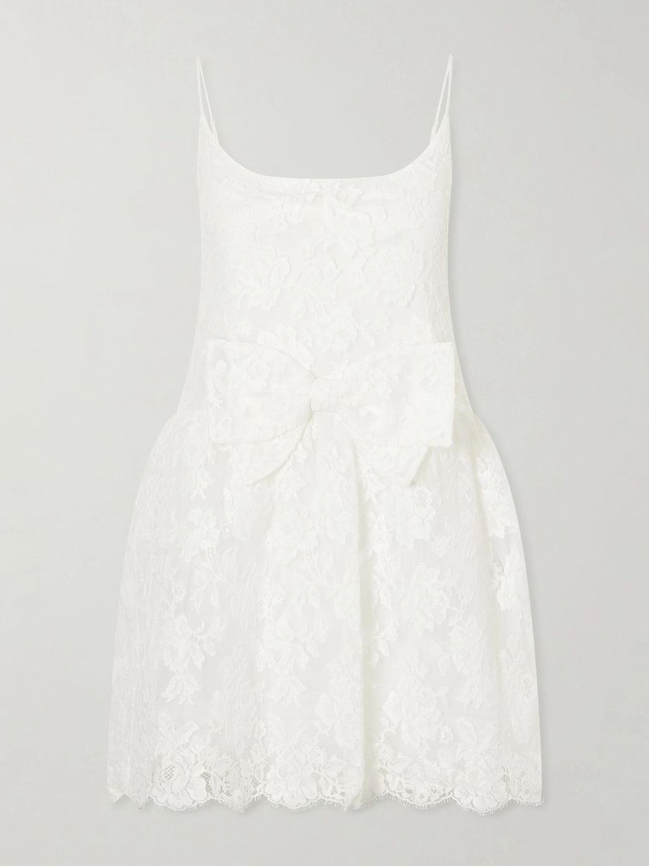 Bow-detailed lace mini dress