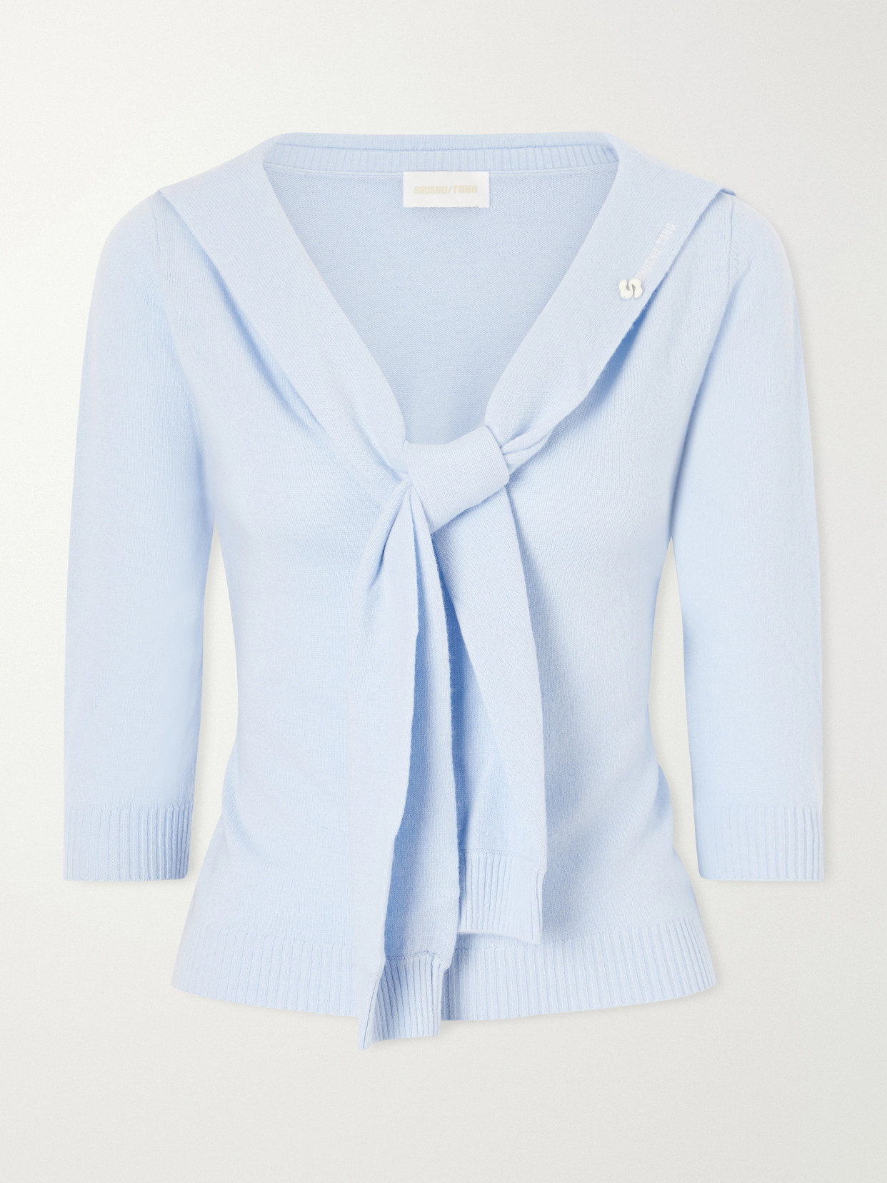 Shushu-tong Logo-appliquéd Tie-detailed Wool Sweater In Blue