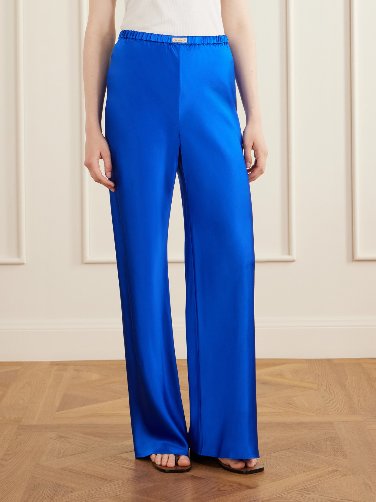 Comme Si Silk-charmeuse Pants In Blue