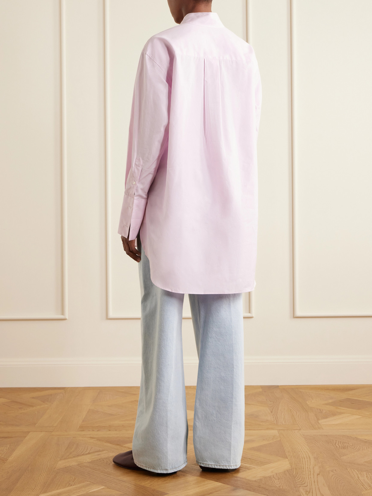 Mandarin-Collar Striped Cotton-Poplin Tunic