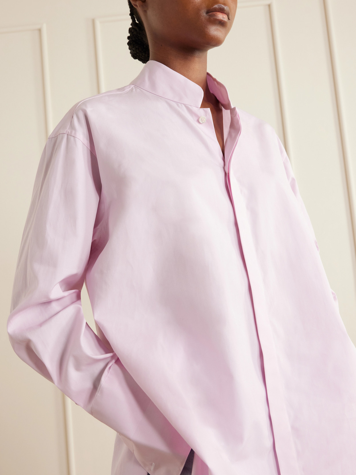 Mandarin-Collar Striped Cotton-Poplin Tunic
