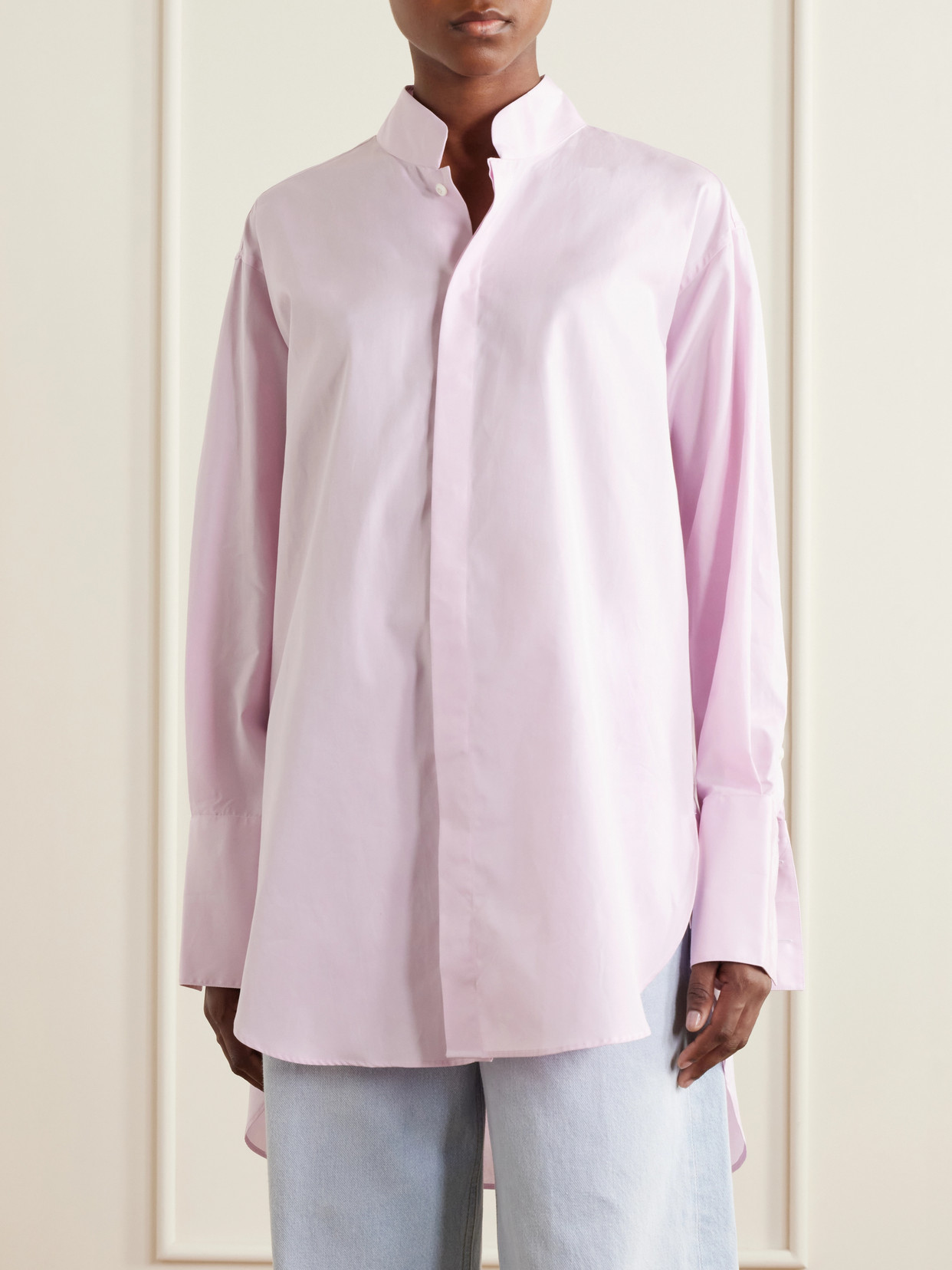 Mandarin-Collar Striped Cotton-Poplin Tunic
