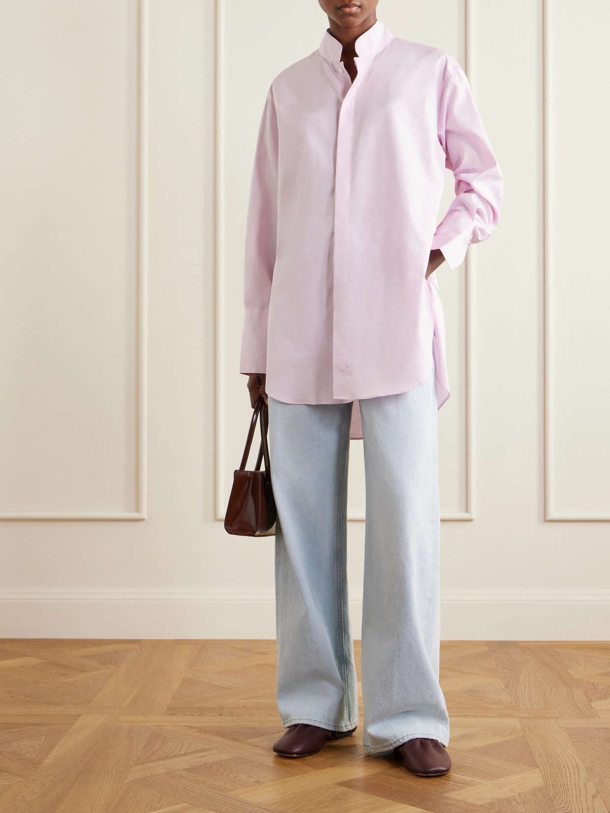 Mandarin-Collar Striped Cotton-Poplin Tunic