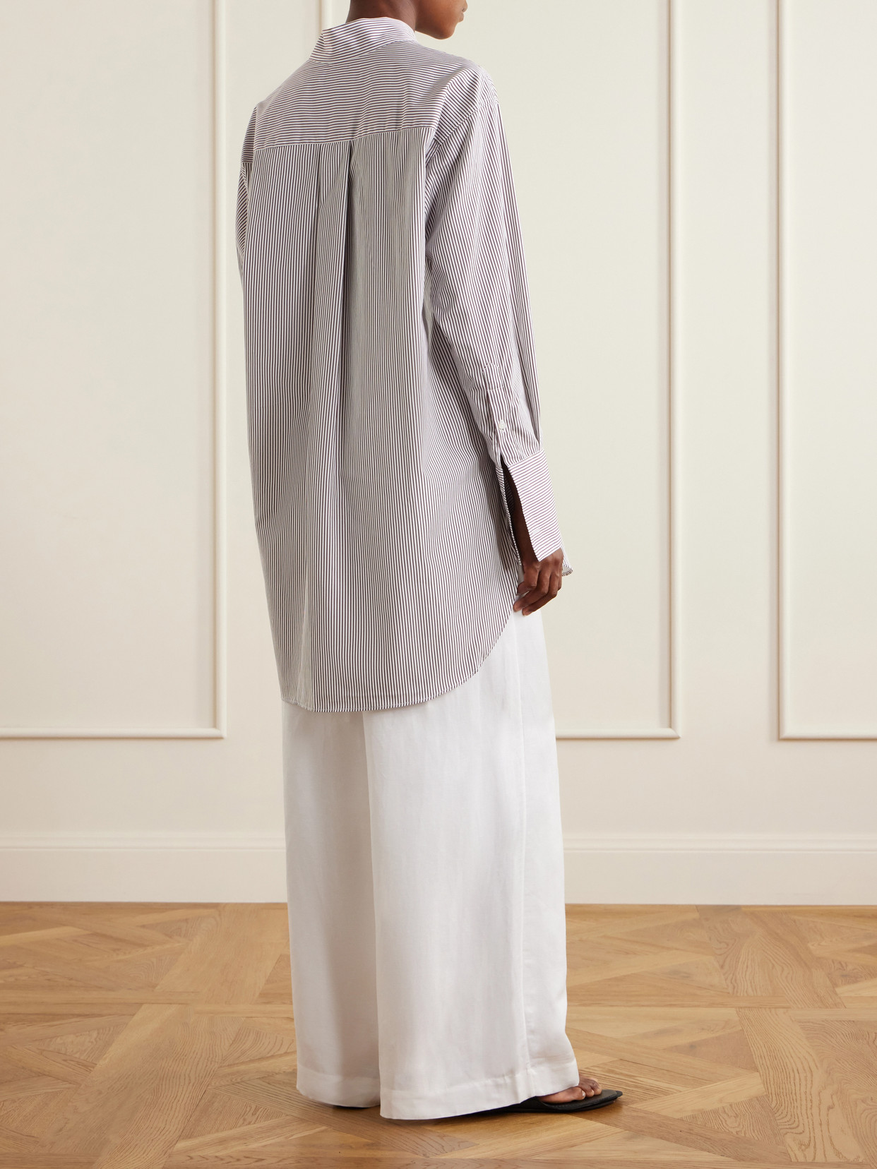 Mandarin-Collar Striped Cotton-Poplin Tunic