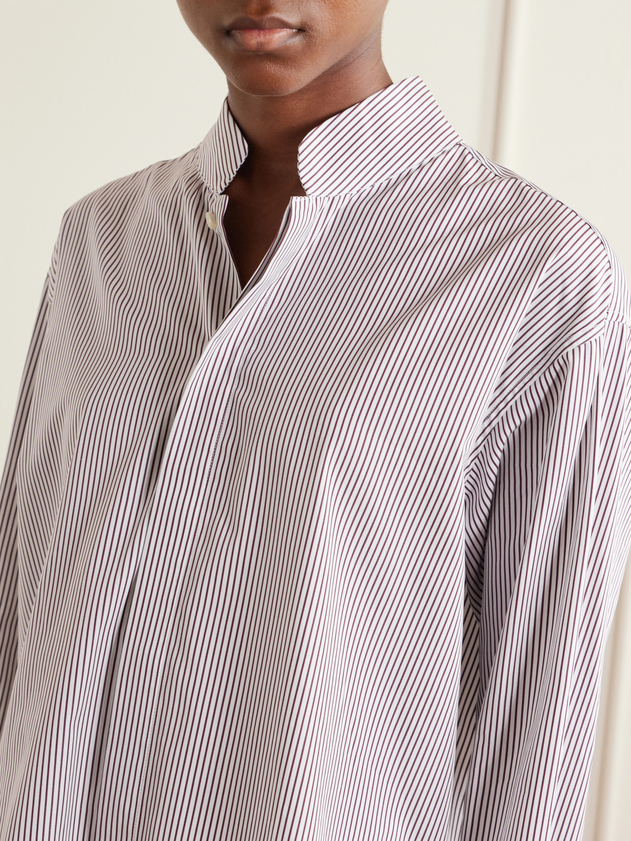 Mandarin-Collar Striped Cotton-Poplin Tunic