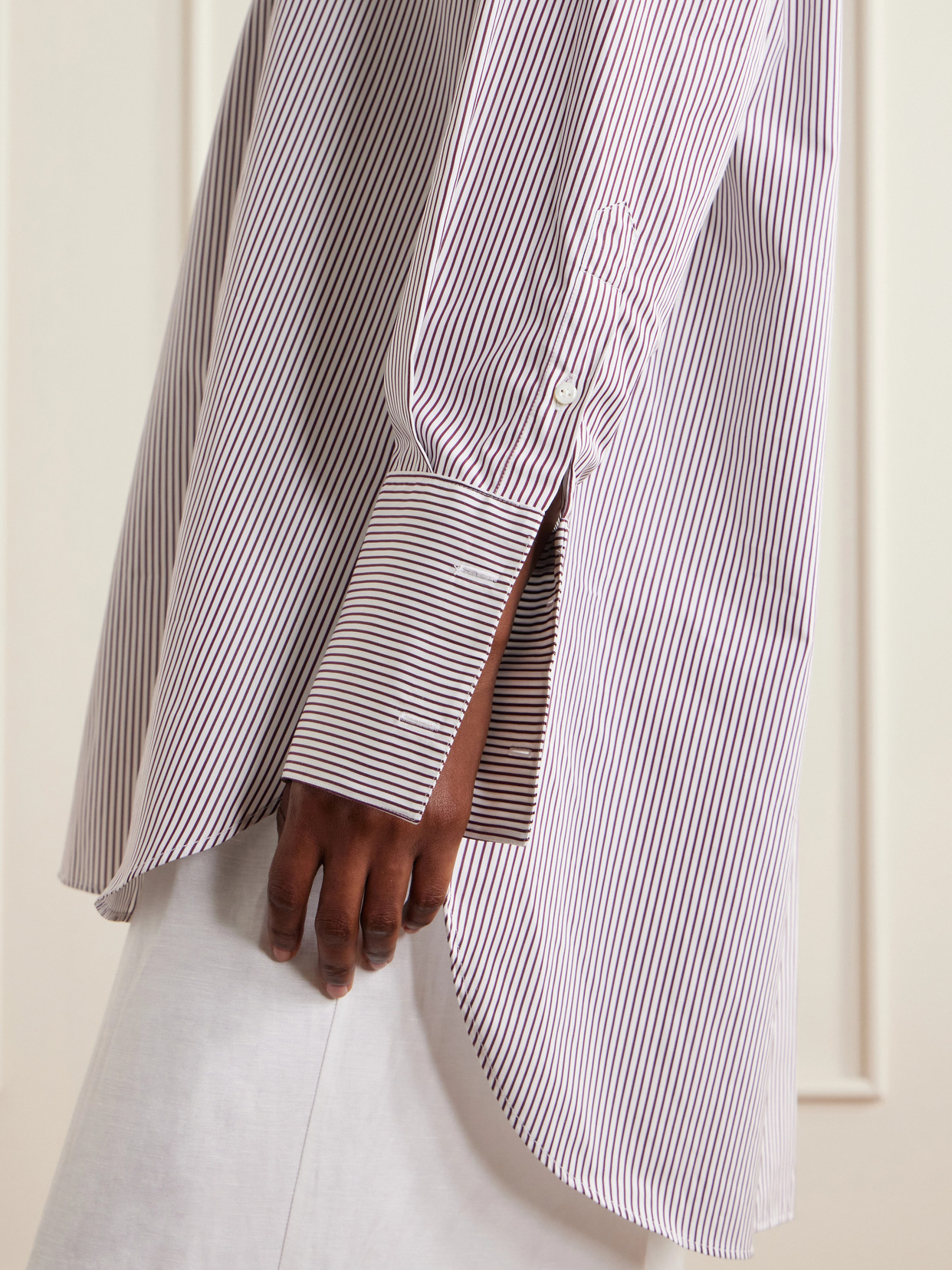 Mandarin-Collar Striped Cotton-Poplin Tunic