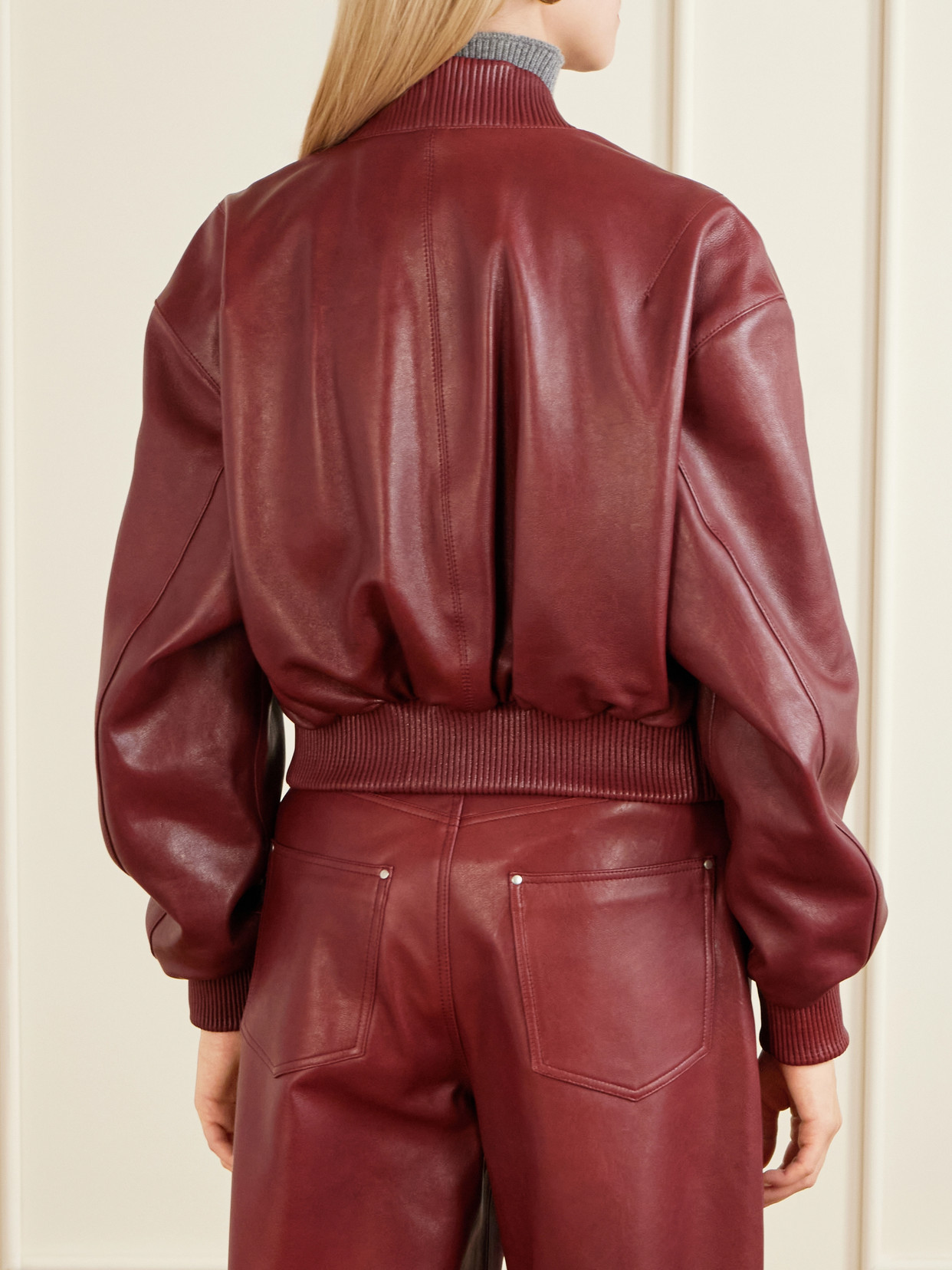 Arma Hannan Leather Bomber Jacket In Red