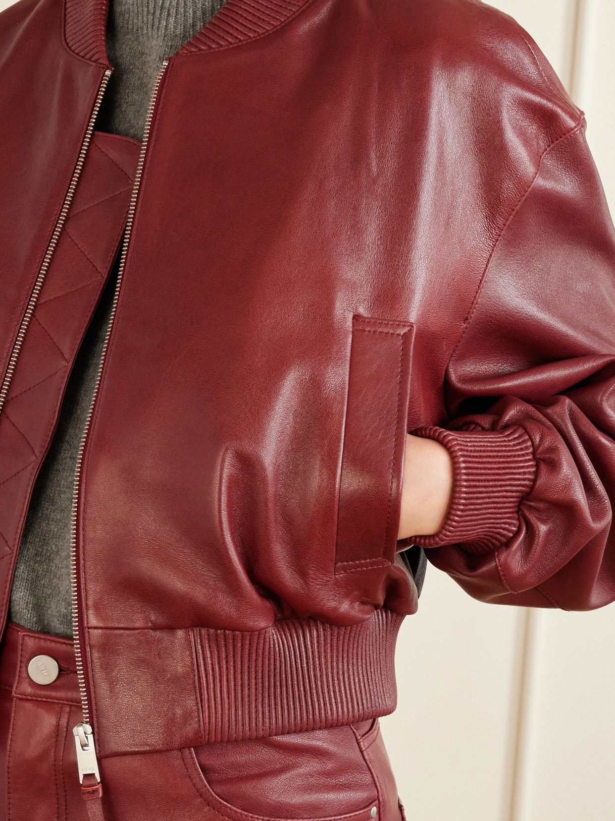 Arma Hannan Leather Bomber Jacket In Red