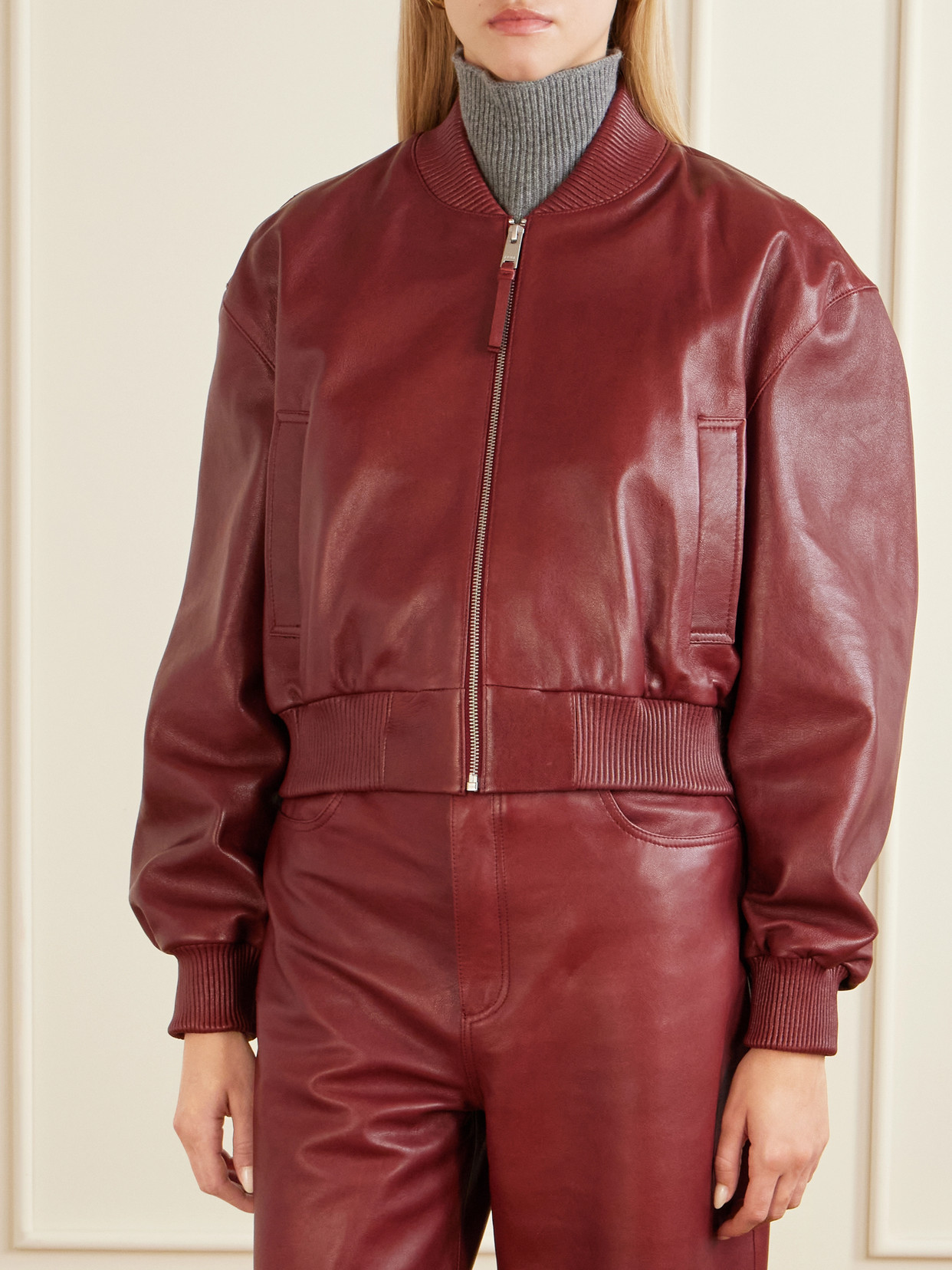 Arma Hannan Leather Bomber Jacket In Red