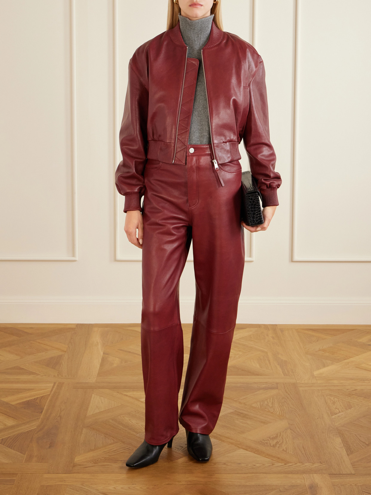 Arma Hannan Leather Bomber Jacket In Red