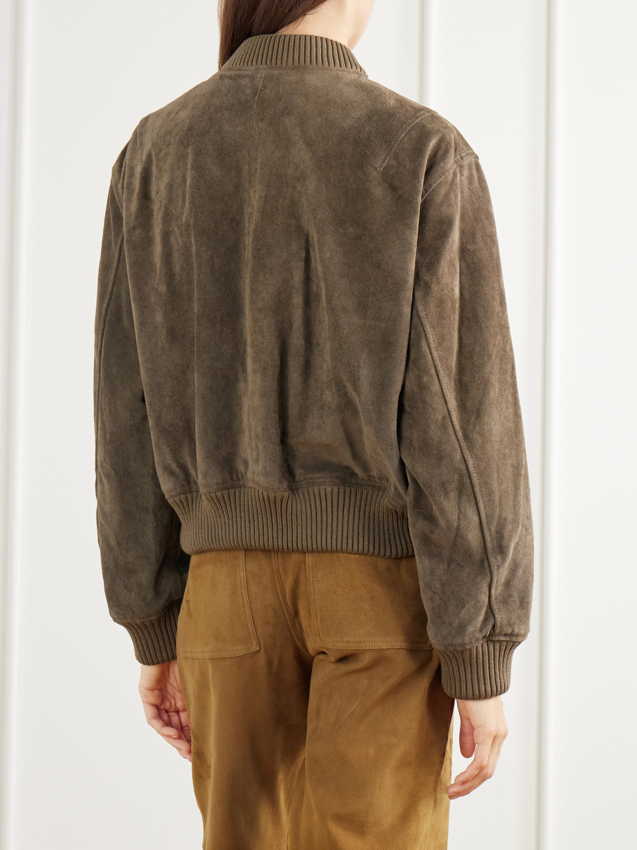 Elysia Rib-Trimmed Suede Bomber Jacket