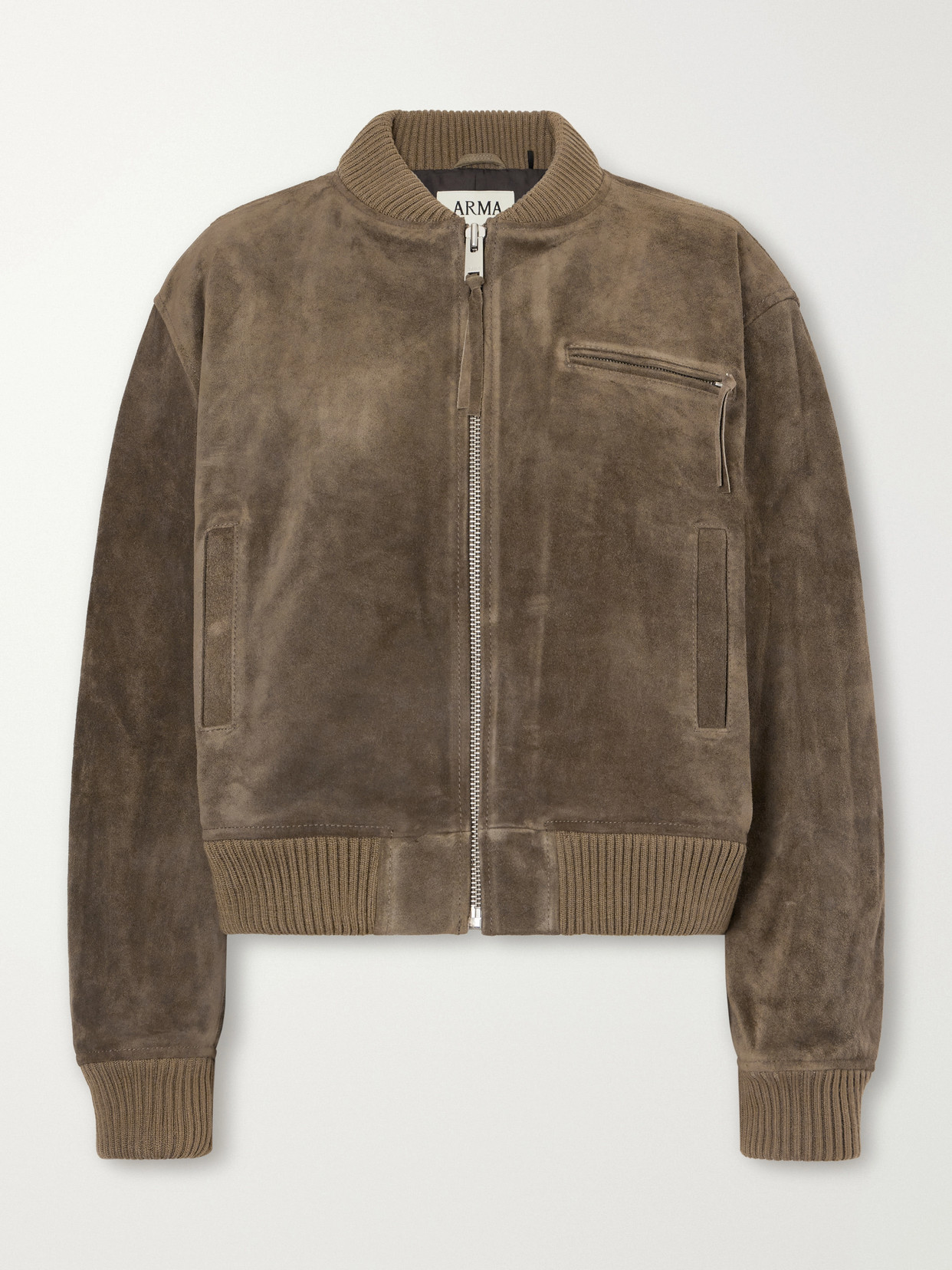 Elysia Rib-Trimmed Suede Bomber Jacket