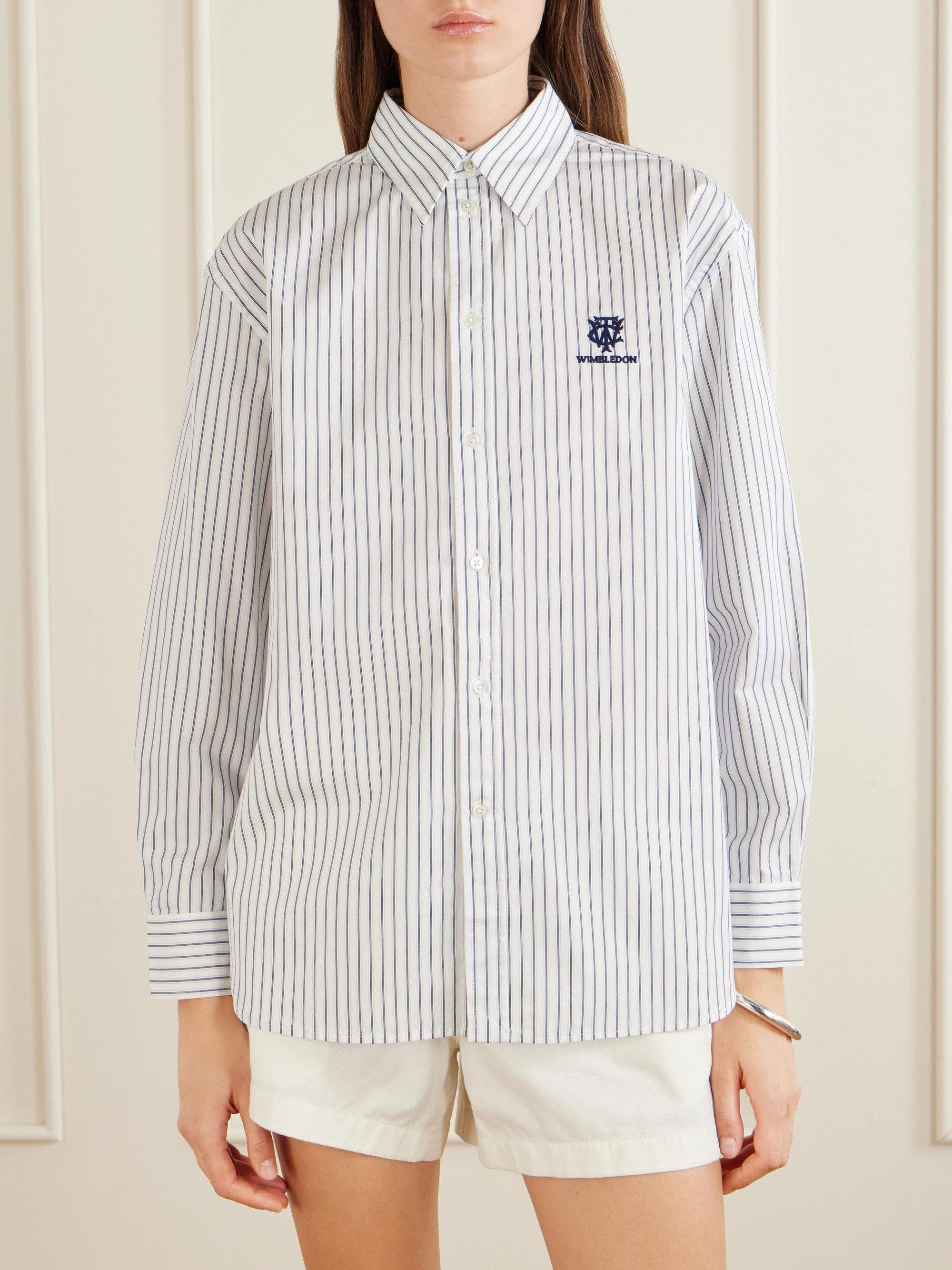 Polo Ralph Lauren + Wimbledon embroidered striped cotton-poplin shirt