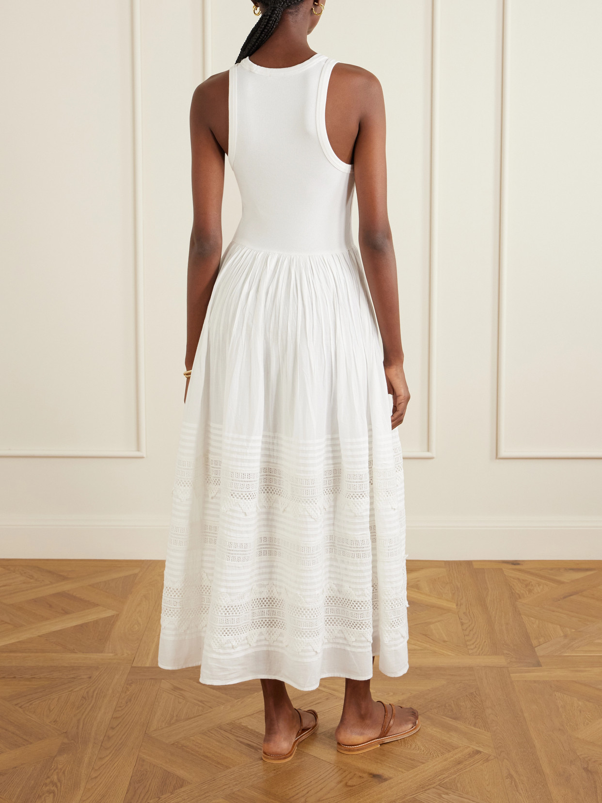 Polo Ralph Lauren Womens White Sleeveless Lace-trim Stretch-cotton Tank Dress