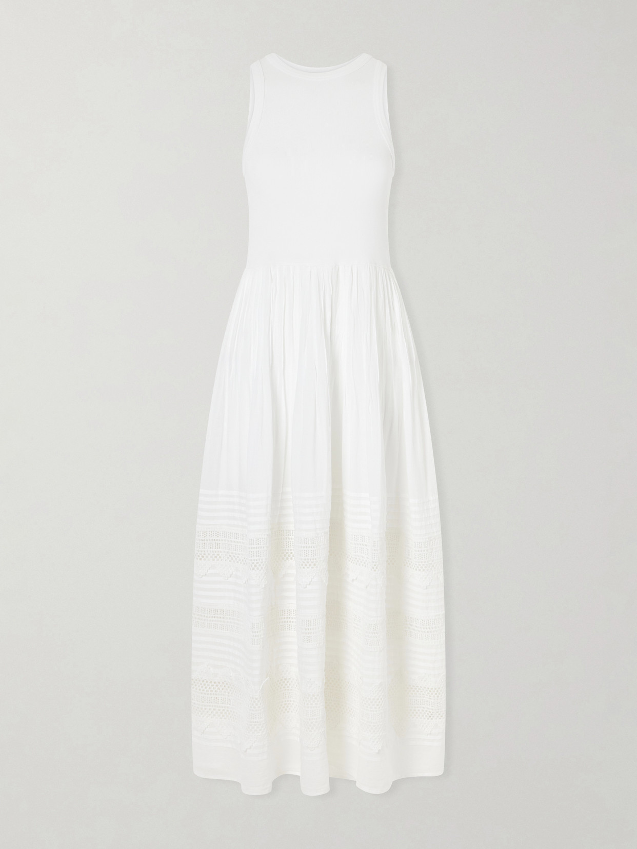 Polo Ralph Lauren Crochet-trimmed Ribbed Cotton-blend Maxi Dress In White