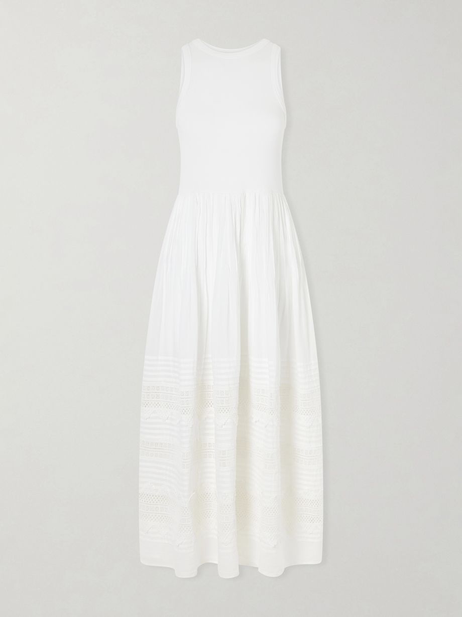 Crochet-trimmed ribbed cotton-blend maxi dress