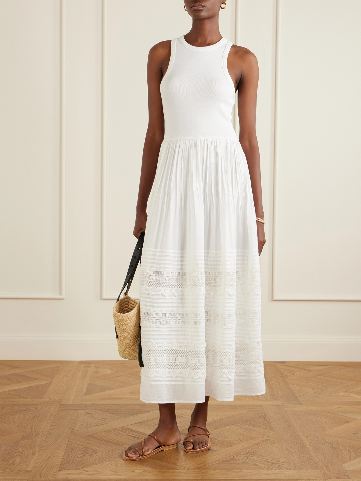 Polo Ralph Lauren Womens White Sleeveless Lace-trim Stretch-cotton Tank Dress