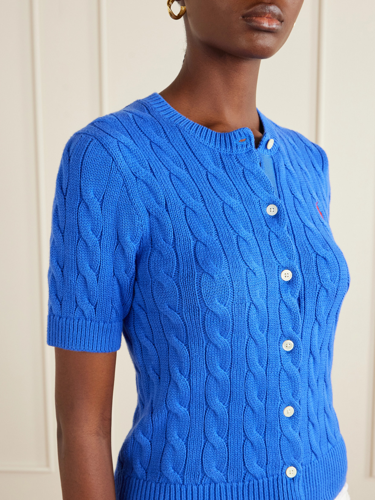 Ralph Lauren - Logo-Embroidered Cable-Knit Cotton Cardigan Polo