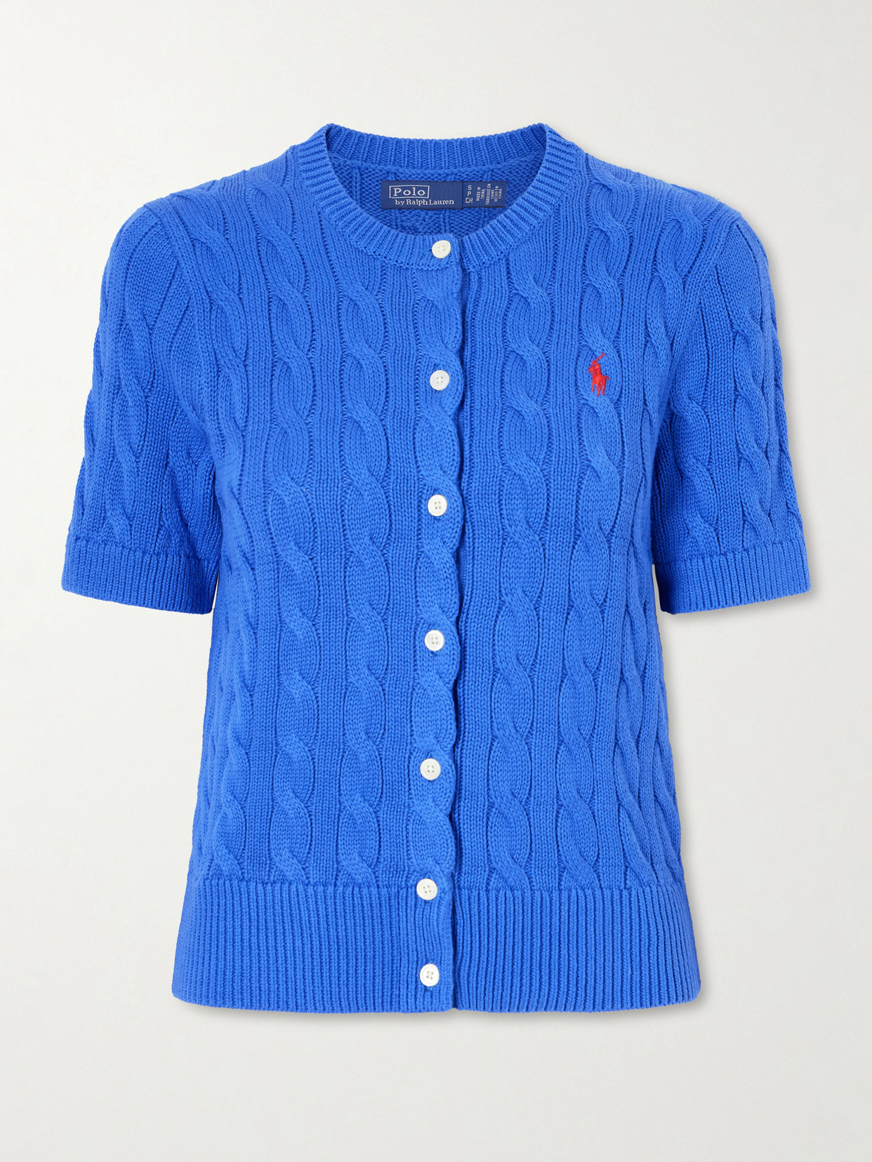 Polo Ralph Lauren Logo-embroidered Cable-knit Cotton Cardigan In Blue