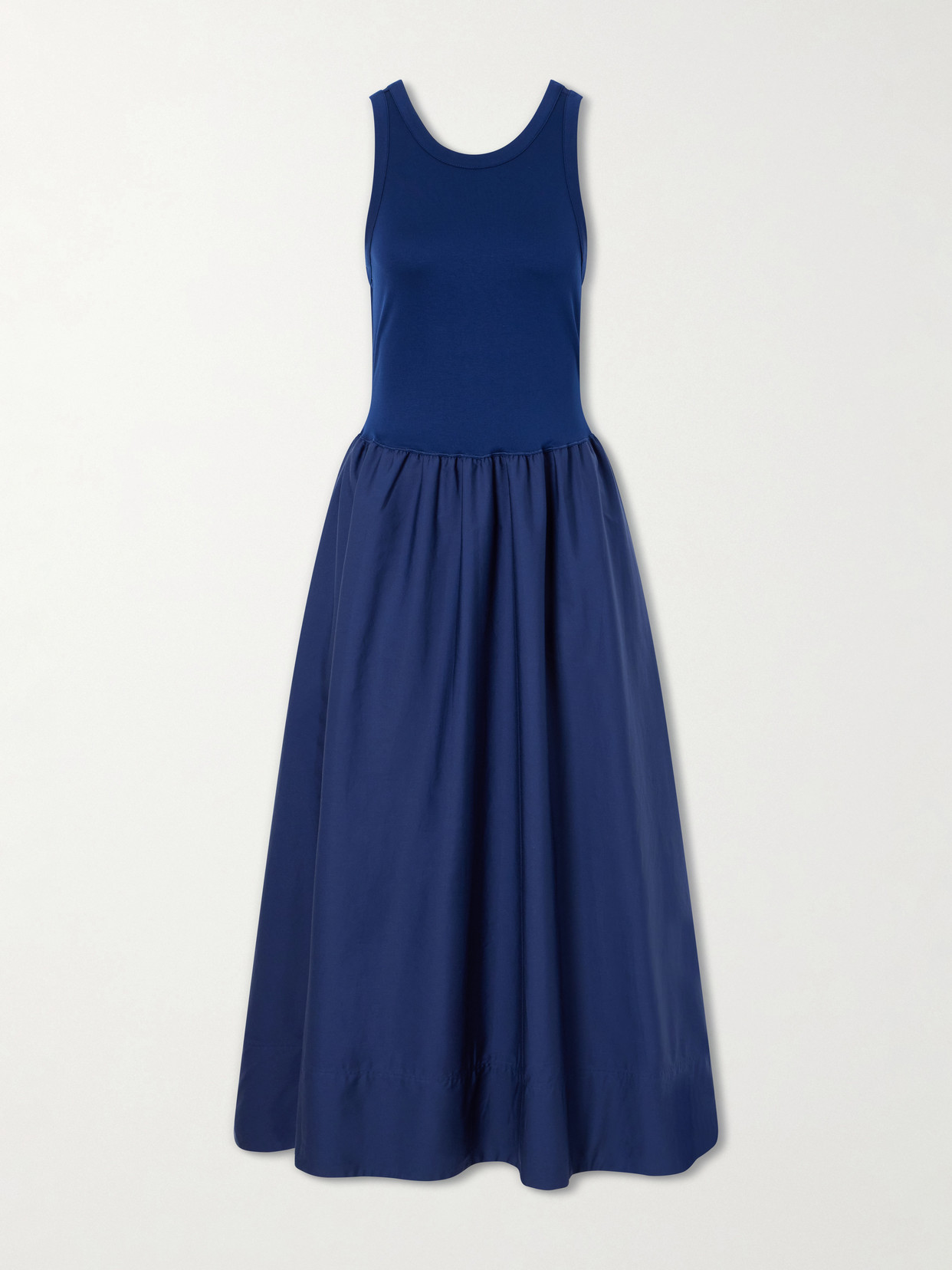 Polo Ralph Lauren Sleeveless Ponte And Poplin Midi Dress In Blue
