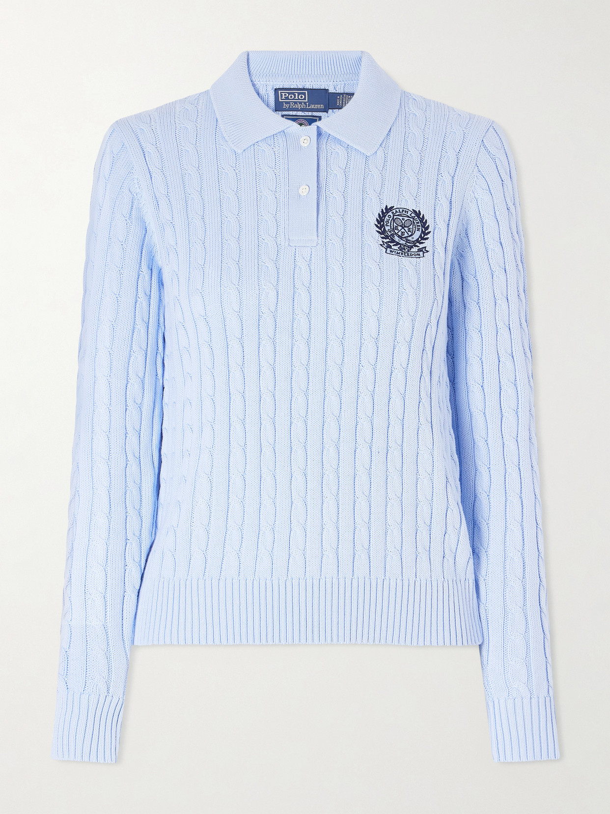 Polo Ralph Lauren + Wimbledon Logo-embroidered Cable-knit Cotton Polo Shirt In Blue