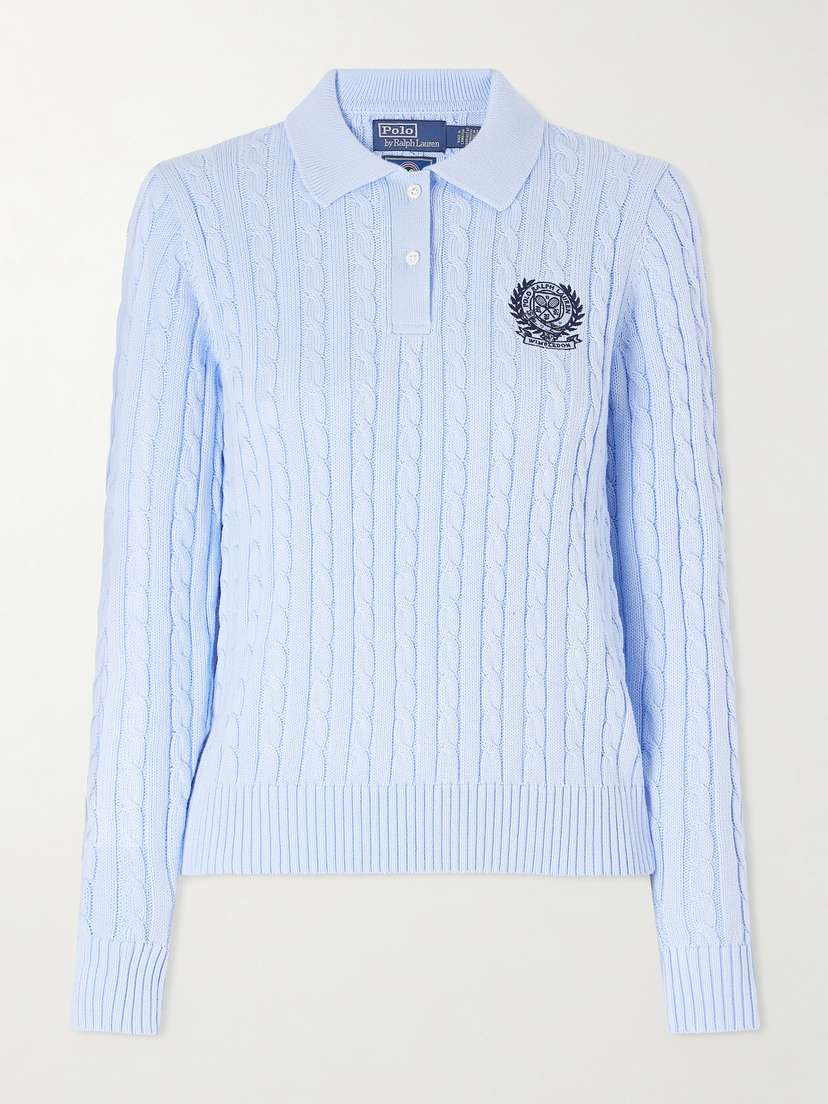 Polo Ralph Lauren + Wimbledon Logo-embroidered Cable-knit Cotton Polo Shirt | Thumbnail 6 Polo Ralph Lauren + Wimbledon Logo-embroidered Cable-knit Cotton Polo Shirt | Thumbnail 6