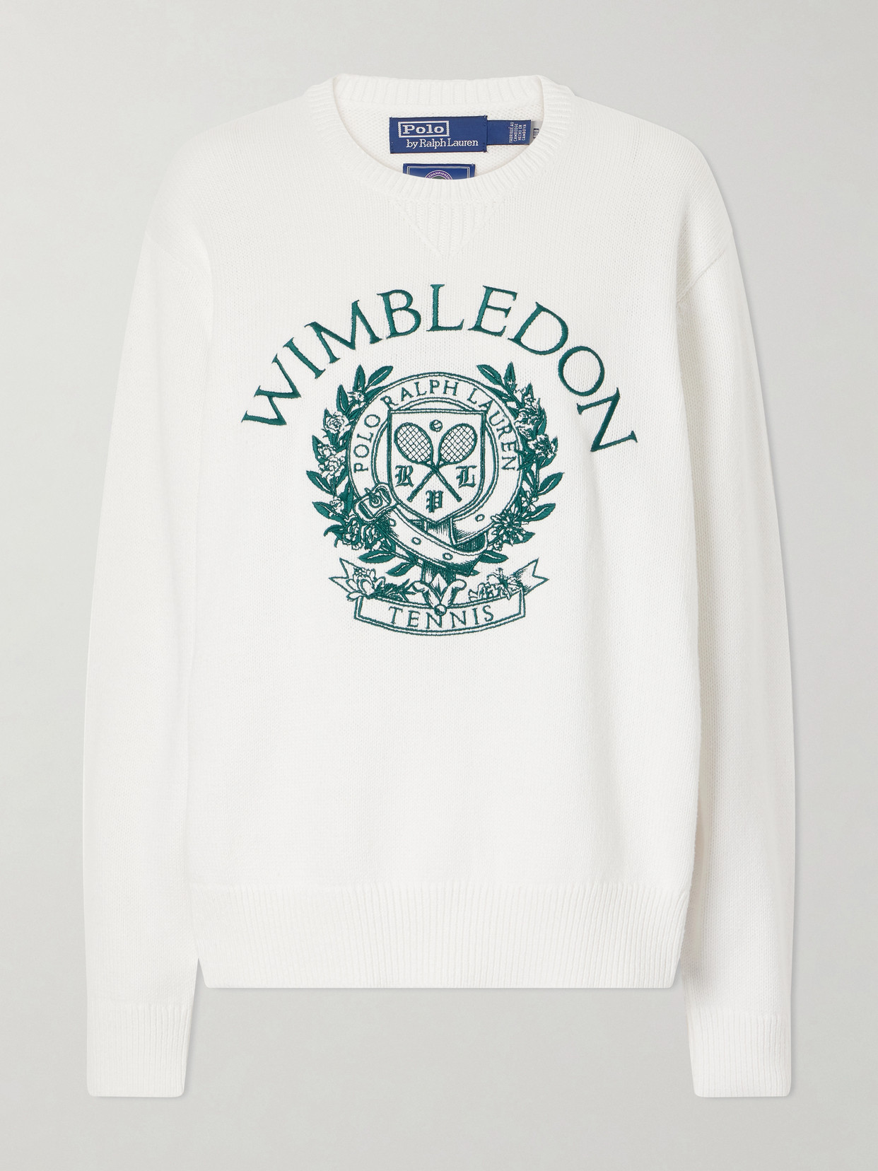 Polo Ralph Lauren + Wimbledon Logo-embroidered Cotton Sweater In White