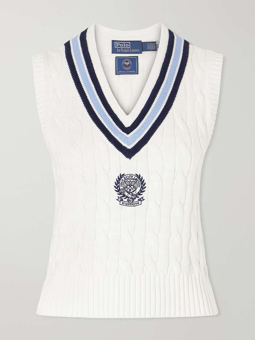 Polo Ralph Lauren + Wimbledon Logo-embroidered Cable-knit Cotton Vest | Thumbnail 5 Polo Ralph Lauren + Wimbledon Logo-embroidered Cable-knit Cotton Vest | Thumbnail 5