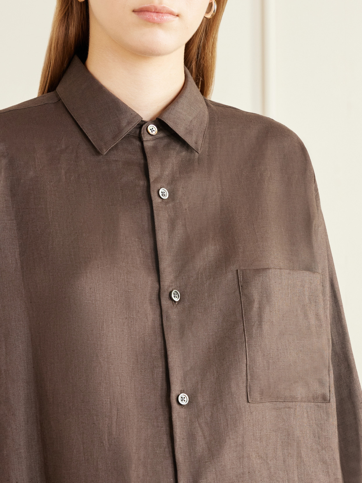 Ssstein Oversized Linen Shirt In Brown