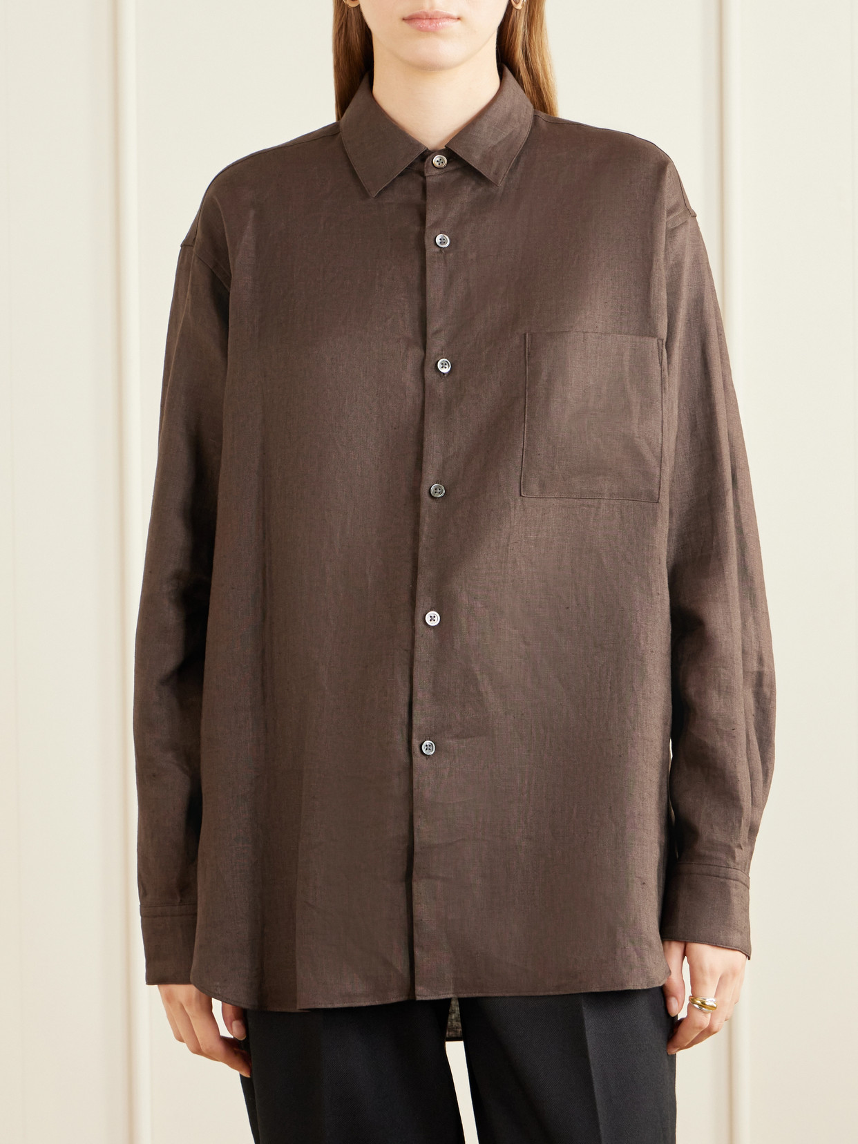 Ssstein Oversized Linen Shirt In Brown
