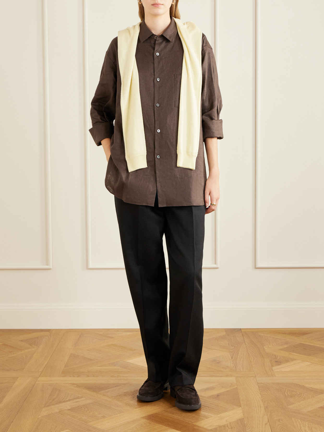 Ssstein Oversized Linen Shirt In Brown