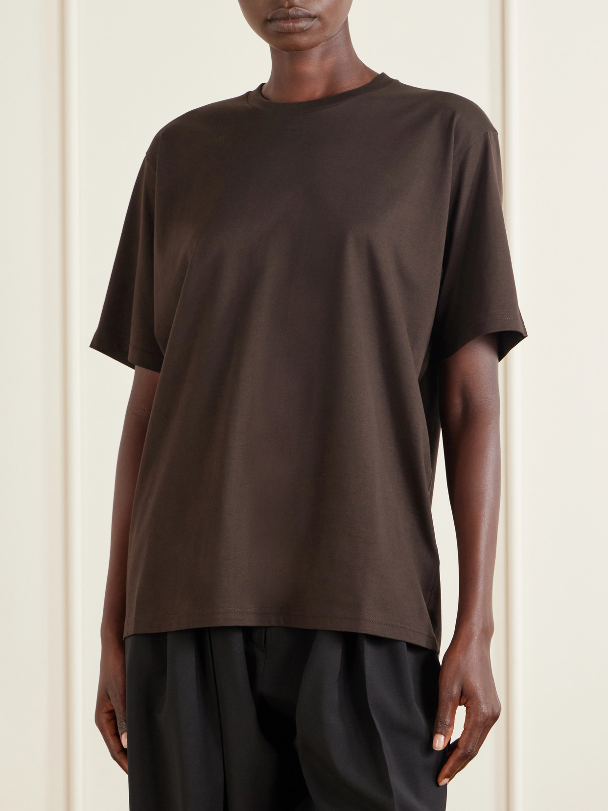 Ssstein Solid Cotton T-shirt In Brown