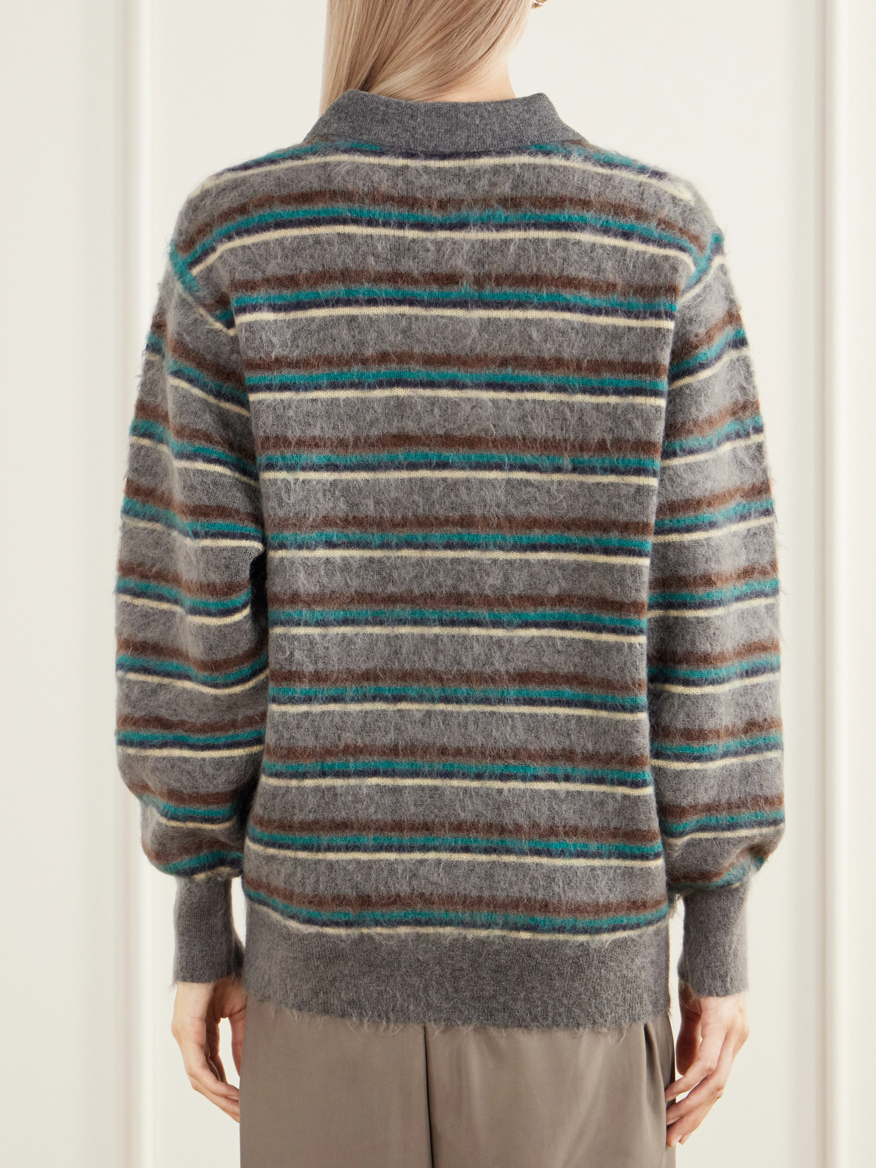Striped Brushed-Knit Polo