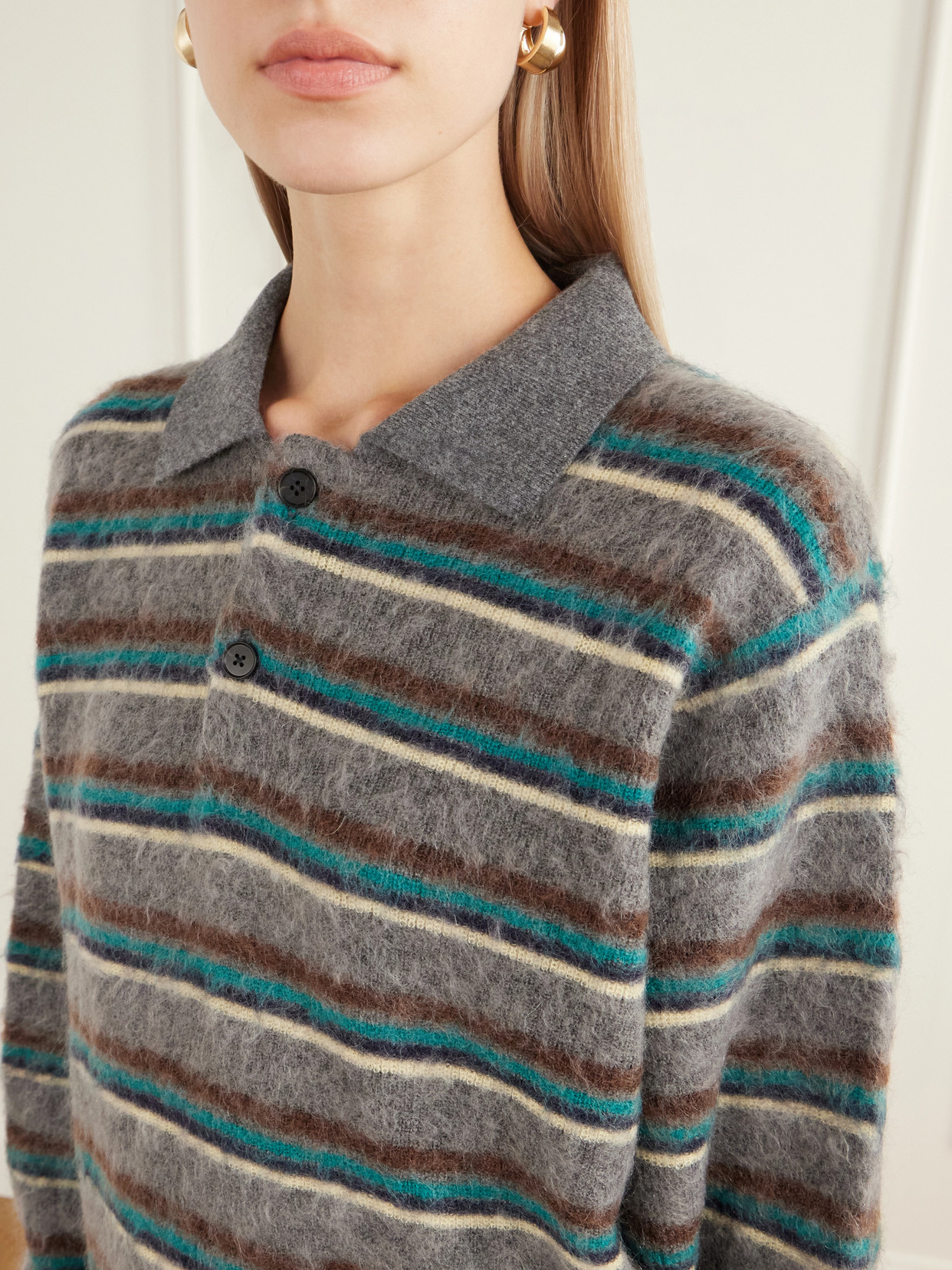 Striped Brushed-Knit Polo