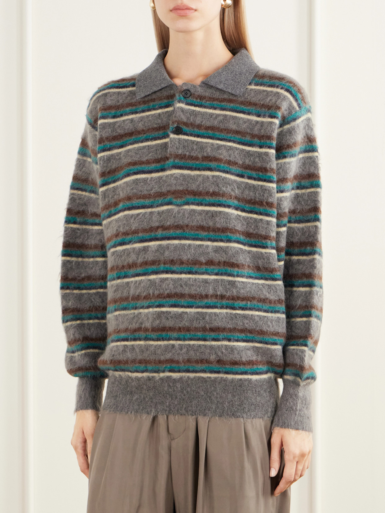 Striped Brushed-Knit Polo