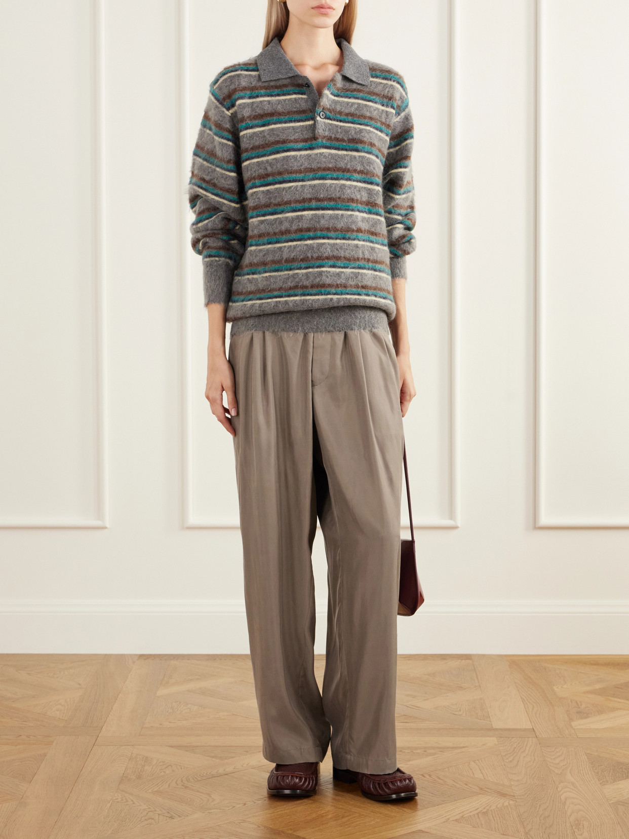 Striped Brushed-Knit Polo