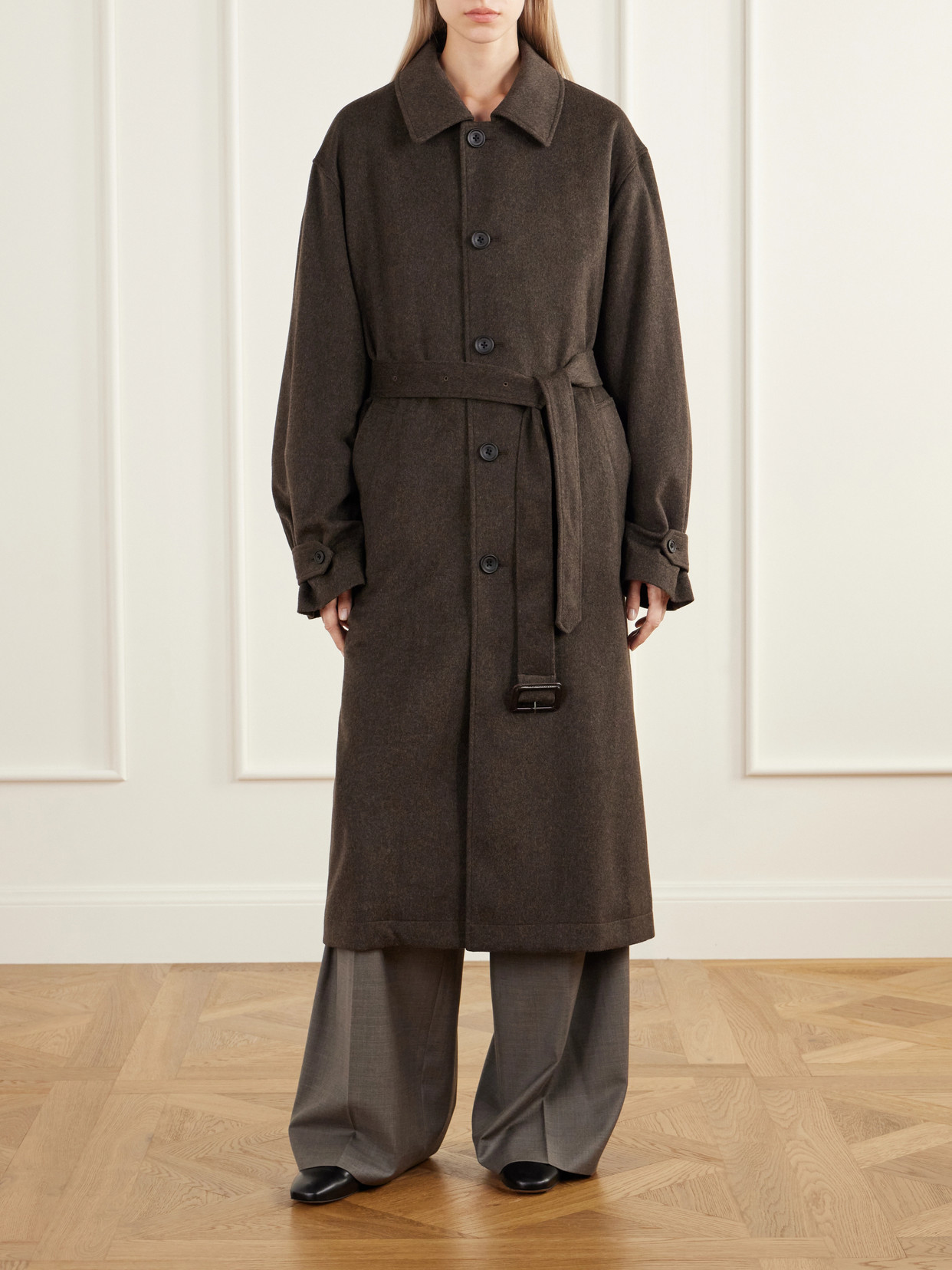Belted Wool-Doeskin Coat