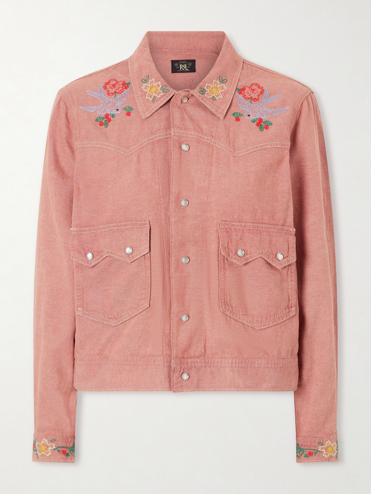 Rrl Billie Embroidered Cotton Linen Blend Shirt In Red