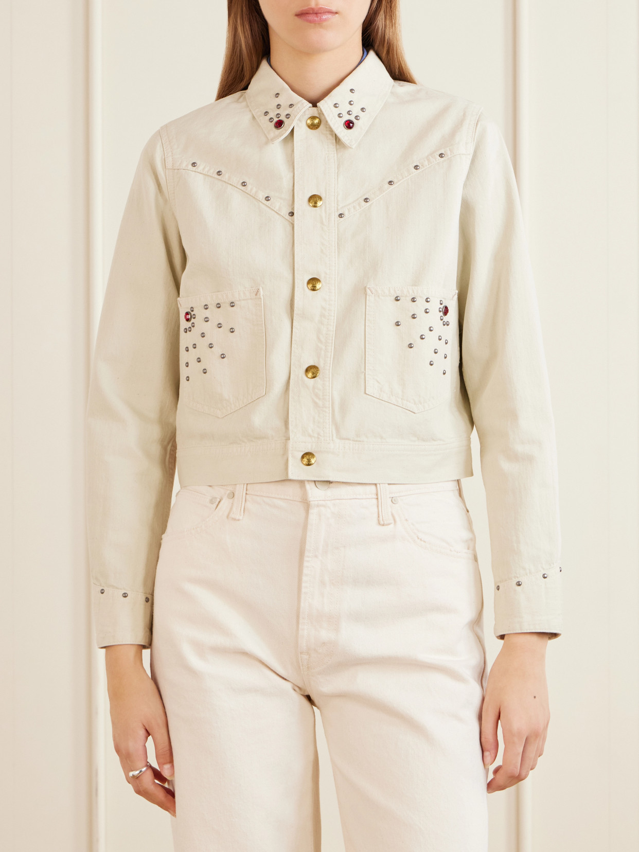 Ida Cropped Embellished Denim Jacket